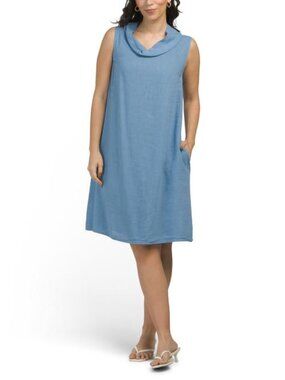 KAKTUS Made In Italy Linen Blend Cowl Neck Mini Dress